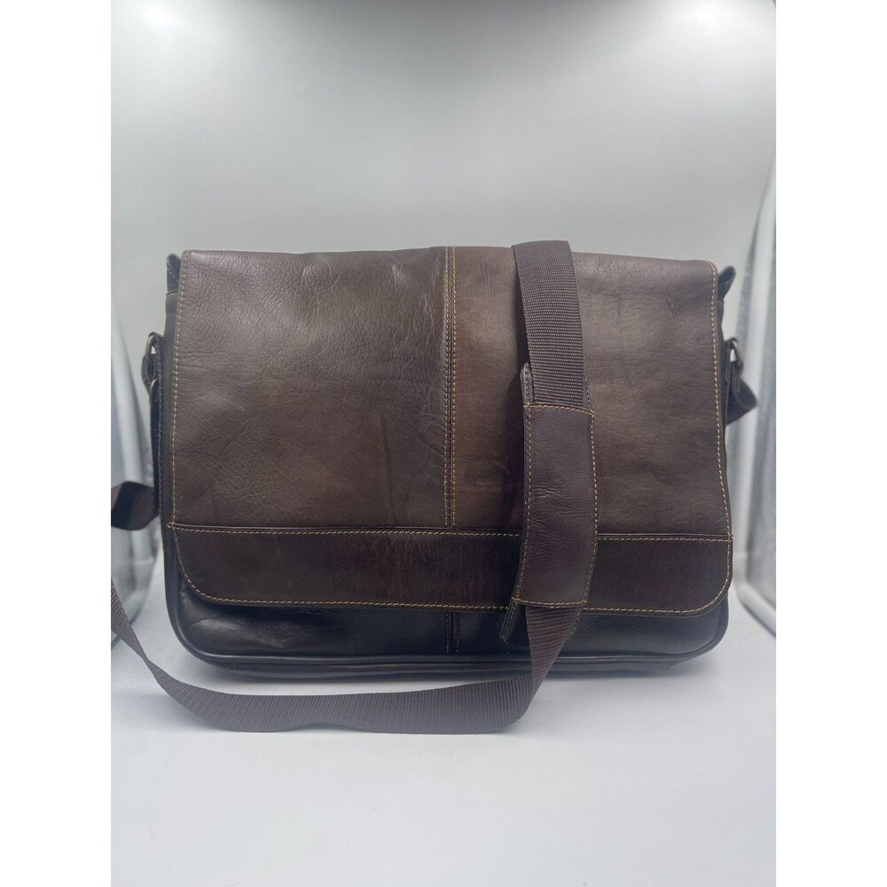 Wilsons Leather Vintage Distressed Brown Genuine Leather Flap Laptop Messenger